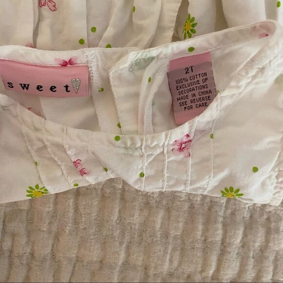 Vintage Floral Cotton Dress pink Green White  2T - Picture 4 of 6